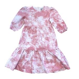 Girls Pink White Tie Dye Tiered 3/4 Puff Sleeve Knee Length Dress Size 10 NWT